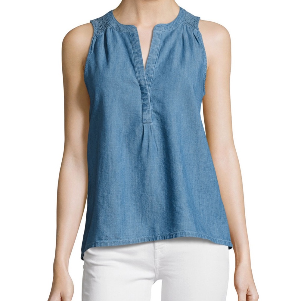 Joie Chambray Smocked Detail Tank Top, Large
